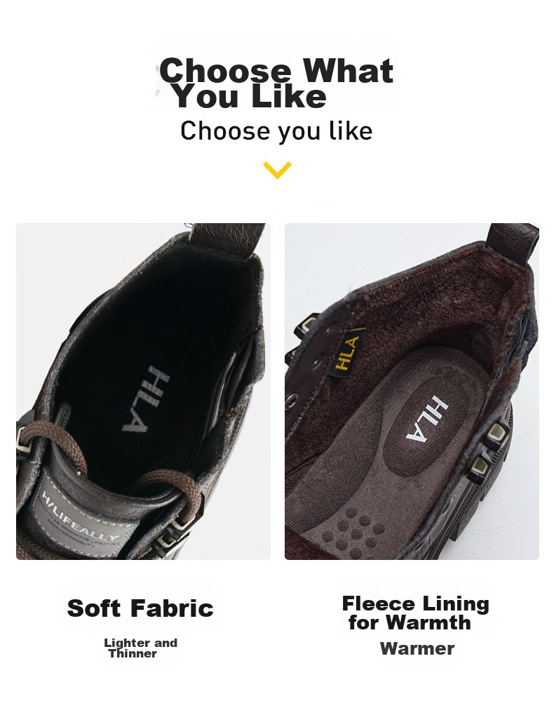 HLA Martin Boots Men's Casual Shoes Autumn Winter Work Shoes HAAGZM4AB70567 Brown Fleece-Lined Size 42 6