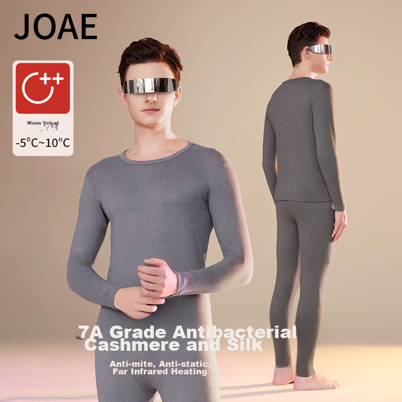 JOAE [Antibacterial And Anti-Mite] Anti-Static Cashmere Silk Men's Thin Thermal Underwear, German Wool Autumn Top And Pants Winter Set