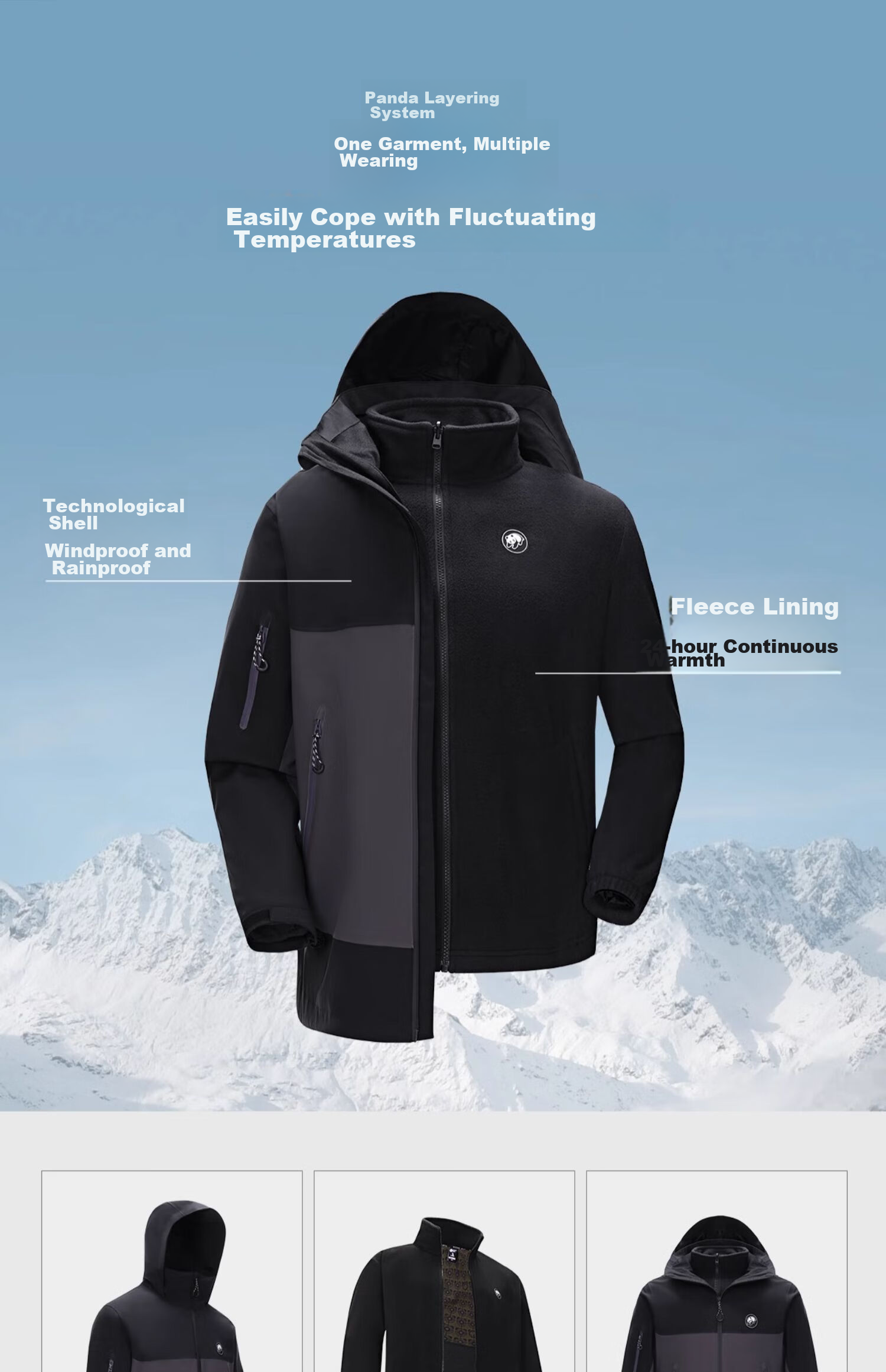 CAMEL Panda Three-In Outdoor Waterproof Windproof Jacket Hiking Mountaineering Coat Autumn Winter Men's Women's Style 1613 7