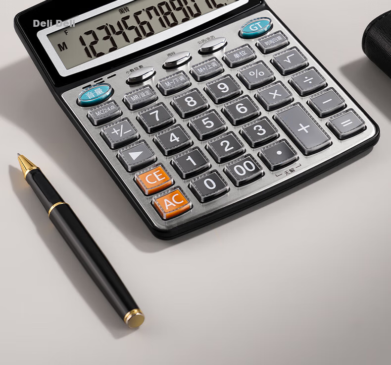 Deli [Super Popular] 12-Digit Metal Panel Voice Calculator, Crystal Large Buttons Large Screen Financial Calculator, Office Supplies, Bright Moon Silver 77550 2