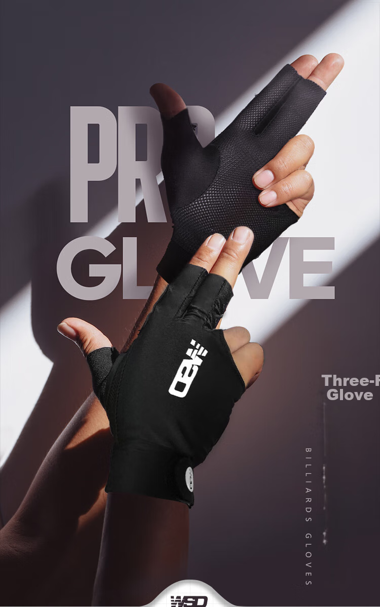 WEISHIDUN Professional Pool Gloves, Three-Finger Breathable Non-Slip Specialized Billiard Cue Accessories for Left-Handed Players 1