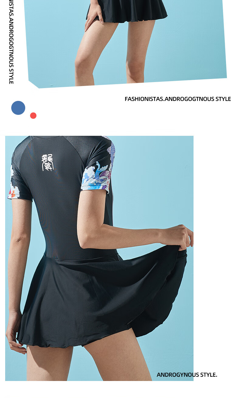 Li-Ning One-Piece Swimsuit for Women, Dress-Style Slimming Swimwear, Comfortable Breathable Hot Spring Resort Swimwear 088 Black M 16