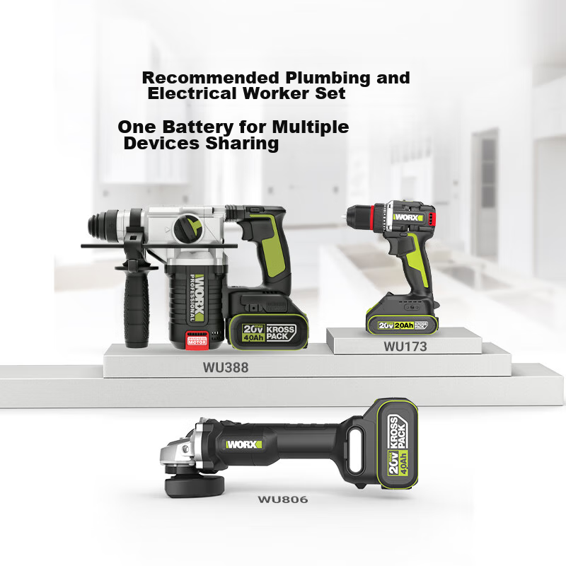 WORX 20V Brushless Cordless Rotary Hammer Drill WU388 (4.0 Dual Battery) Lithium-Ion Electric Pick Hammer Drill Three-In Concrete