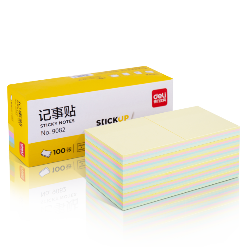 Deli 12 Packs Colorful Sticky Notes Adhesive Memo Pads 76*76mm Reminder Message Paper/Note Stickers Office Supplies 9082