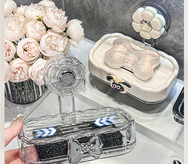Bydoll Suction Cup Soap Dish Wall-Mounted Single-Layer Draining No-Drill High-End Home Bathroom Balcony Soap Holder Organizer 13