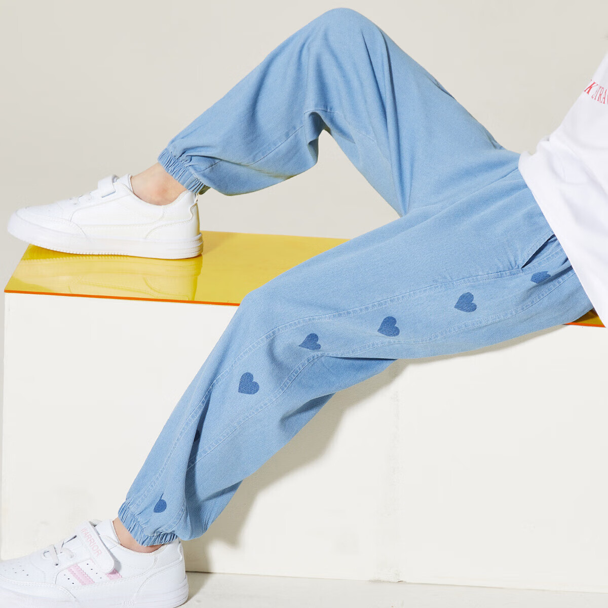 ASK JUNIOR Children's Mosquito-Repellent Pants, Summer 2026 Sport Running Trousers, Fashionable Heart-Shaped Soft Girls' Denim Long Pants