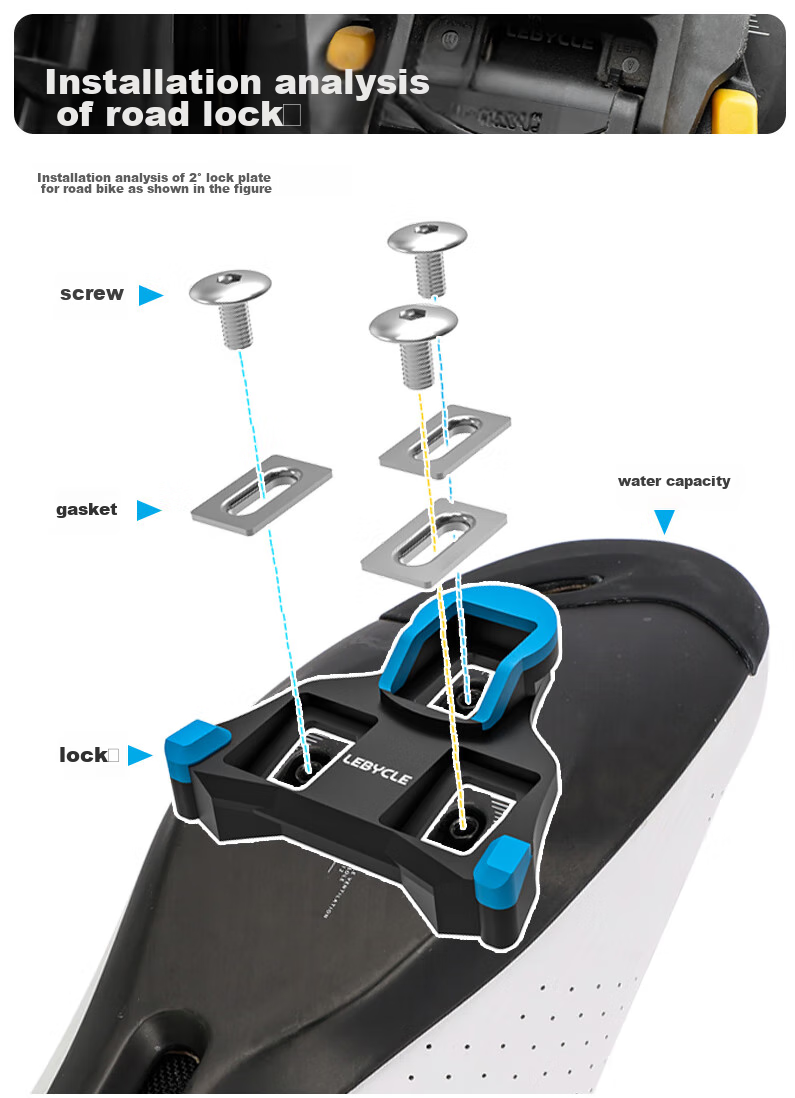LEBYCLE Road Bike Lock Plate 0° Compatible with SHIMANO SH10 Bicycle Self-Locking Pedal Lock 3
