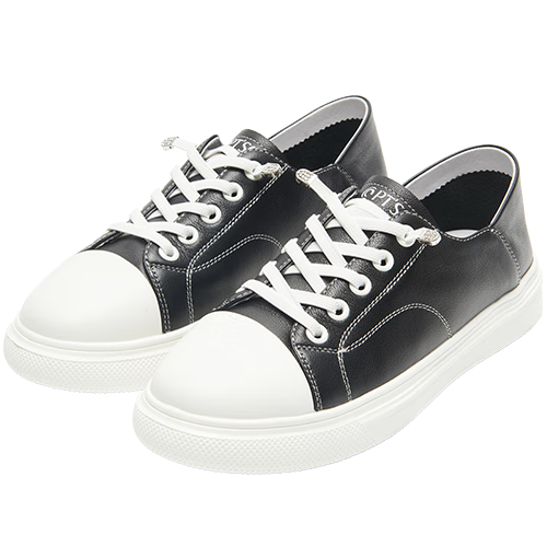 PT'SON Leather Sports Casual White Sneakers for Women, Spring Thick-Soled Breathable Slip-On Simple Versatile Skateboard Shoes, Black, Size 36