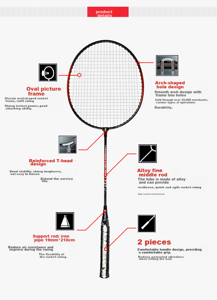 EVERVON Badminton Racket Set for Casual Entertainment And Beginners, Random Color, 280g with Shuttlecock 3
