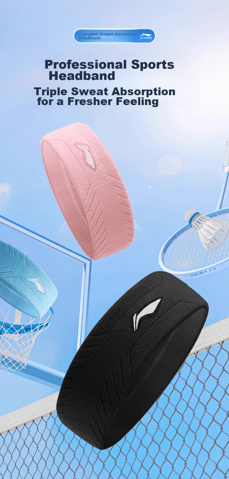 Li-Ning Li-Ning Sports Headband for Women And Men, Sweat-Absorbing Headband, Sweat-Stopping Headband, Running Sweat-Guiding Headband, Forehead Protection Headband, Hair Tying Headband, Fitness Equipment 1
