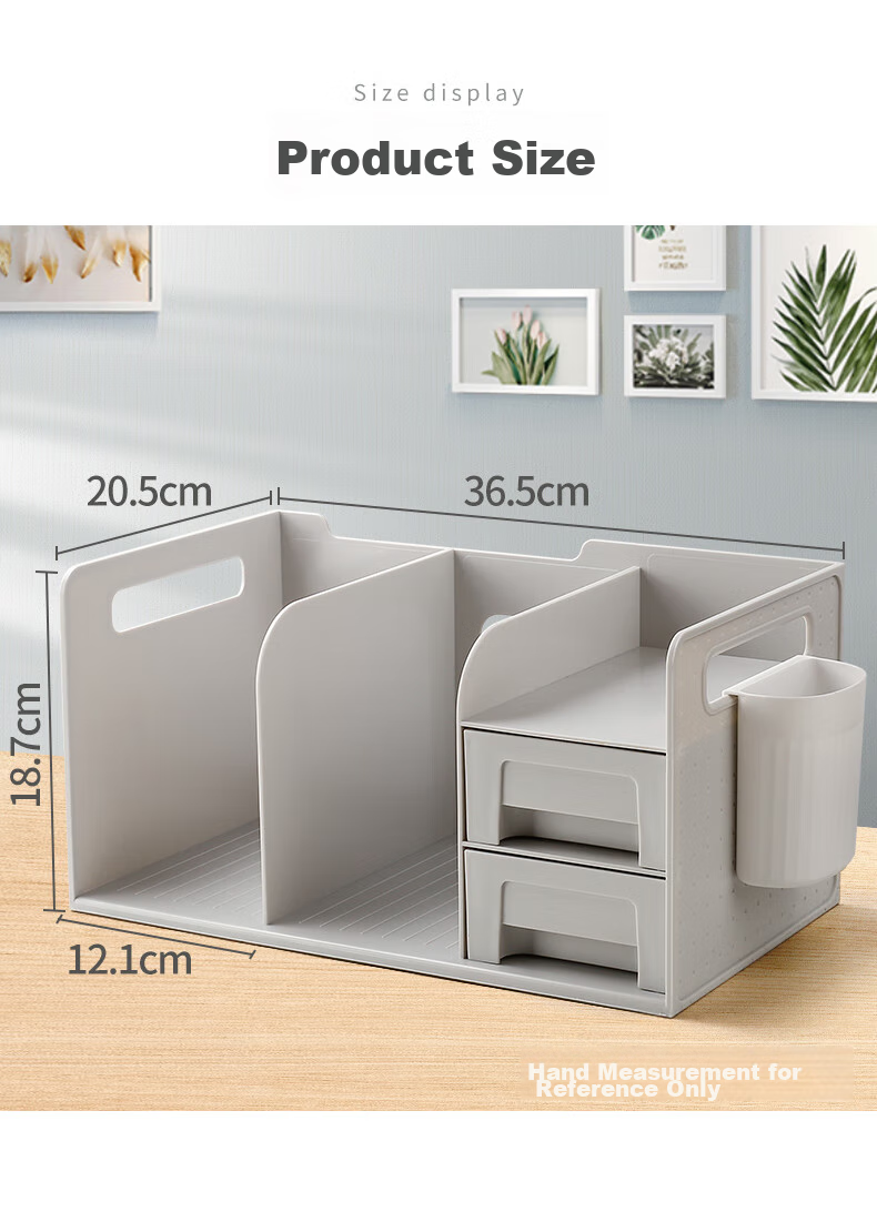 Jianfan Desktop Bookshelf Storage Box, Creative Bookend with Pen Holder, Office Desk Organizer, Multifunctional Drawer File Folder Storage Rack, Book Holder, Beige 10