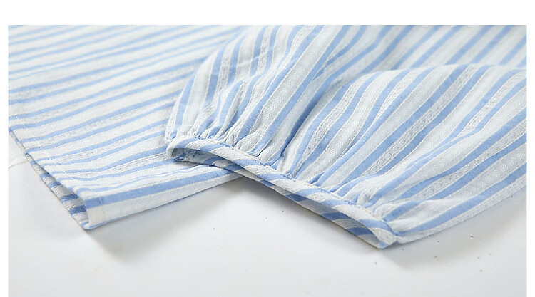 Dme [Line Game] Spring And Autumn Breathable Pure Cotton Shirt, Retro Striped Lantern Sleeves, Slimming Comfortable Blouse 8