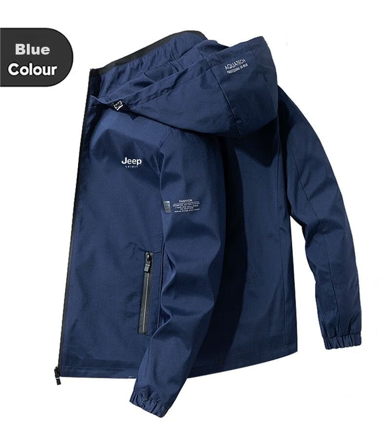 JEEP SPIRIT Men's Jacket, Spring And Autumn Outerwear, Hooded Sports Mountaineering Suit, Casual Versatile Outdoor Wear, Blue, 3XL 7