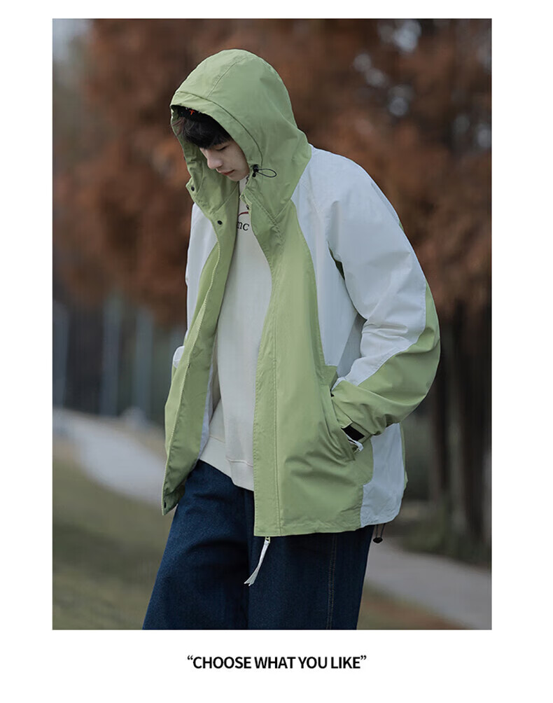 JEANSWEST Men's Windbreaker Jacket, 2025 Autumn Outdoor Hooded Coat, Trendy Versatile Outerwear, Black Khaki, 2XL 11
