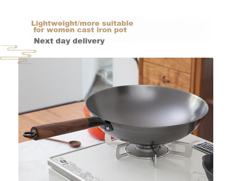 Dianjiang Cast Iron Round Bottom Wok, 32cm Traditional Cast Iron Pan, Household Cooking Pan, 32cm, Non-Coated, Lightweight, Rust-Resistant 7