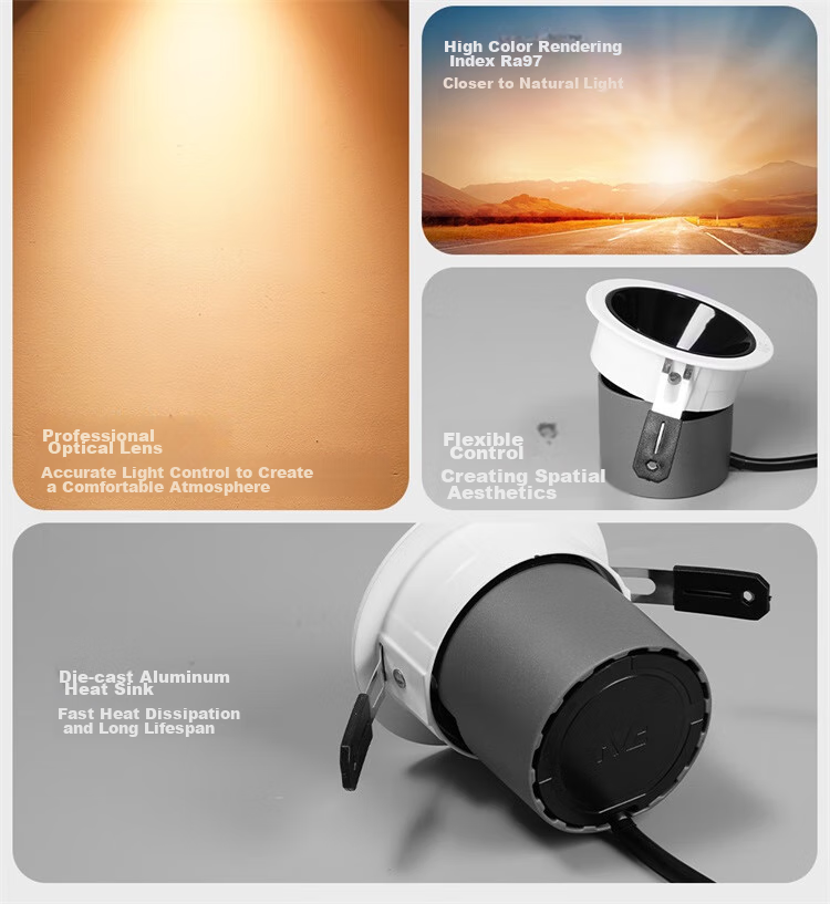 NVC LED Spotlight, Living Room Hallway Background Recessed Anti-Glare Small Hill Aluminum Material, 7W Tri-Color White Cup [Lianhua] 3
