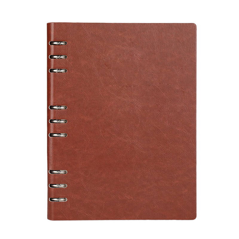 Xuchenwenju Loose-Leaf Notebook B5 Brown, 100 Sheets 200 Pages 9-Hole Leather Cover Business Office Meeting Journal Detachable Thickened Diary Customizable Logo for Company And Organizatio