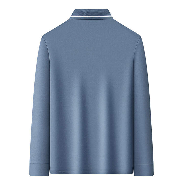 MONTAGUT [Containing Silk Cotton & Turn-Down Collar Jacquard], Spring Solid Color Casual Men's Long-Sleeve Polo Shirt, JG Gray-Blue, M 6