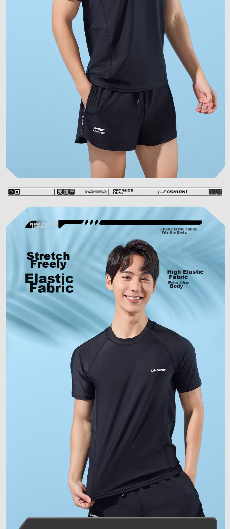 Li-Ning Men's Swim Trunks, Double-Layer Anti-Embarrassment Swimwear Set, Comfortable High-Elasticity, Suitable for Both Water And Land Use, Two-Piece Set, 87-33 Black XXL 4