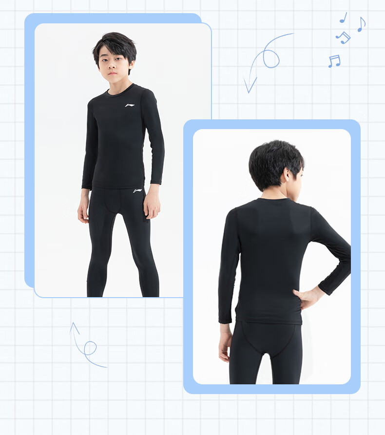 LI-NING Kids Fleece Lined Compression Pants Basketball Training Trousers Leggings Football Running Fitness Sports Pants 4XS 2