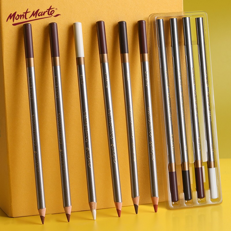 Mont Marte Charcoal Pencils 4 Pieces, Sketch Pencils, Colored Charcoal Pencils, Drawing Pencils for Art, Student Sketching, Quick Drawing, Live Drawing Set MPN0085 Art Live Drawing