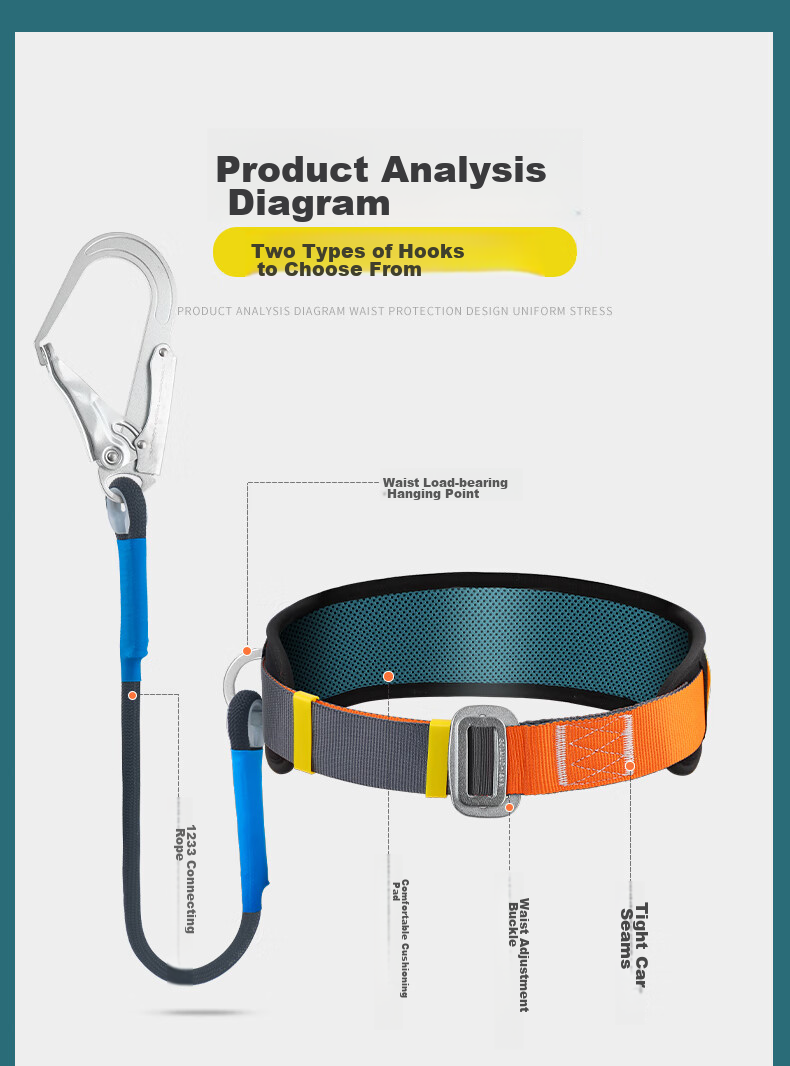 Geermu Safety Belt, National Standard Single Waist-Style Belt, Safety Rope Work Harness, GD3677 Single Small Hook, 1.8 Meters 6