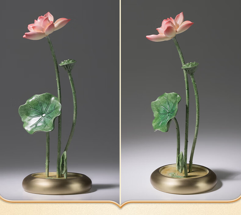 Master Tong "Spring Orchid Summer Lotus Autumn Osmanthus Winter Plum" Living Room Desktop Copper Ornament Craftwork Summer Lotus 6