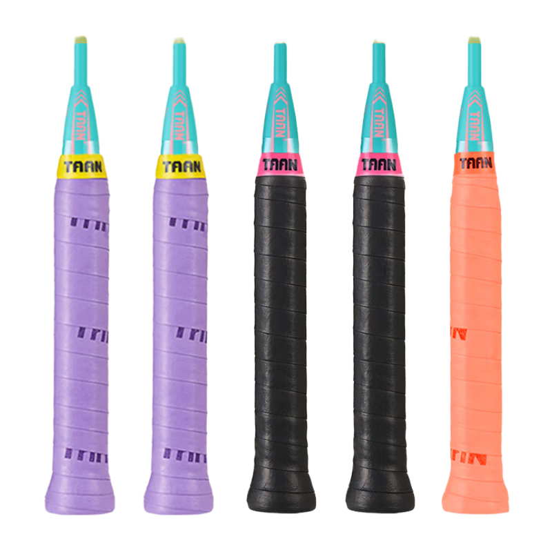 Taan Badminton Racket And Tennis Racket Grip Tape, Sweat-Absorbing, Slightly Sticky TW880, Pack of 5 (Black 2, Purple 2, Grapefruit 1)