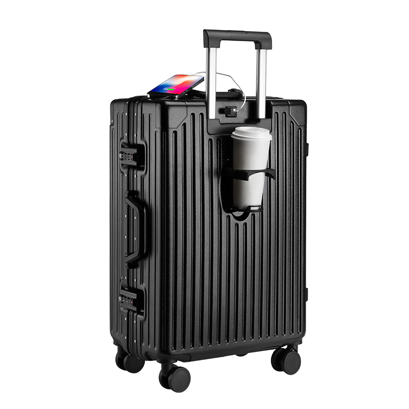 Baishikele Luggage, Aluminum Frame Suitcase for Men And Women, 20-Inch Travel Case, Large Capacity, Universal Wheels, Student Business Password Lock Leather Suitcase