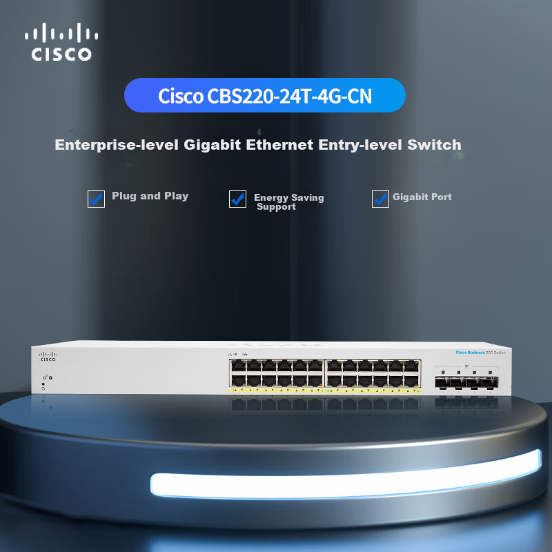 CISCO Switch, 24-Port Gigabit Switch, CBS220-24T Gigabit Enterprise-Level Ethernet Switch