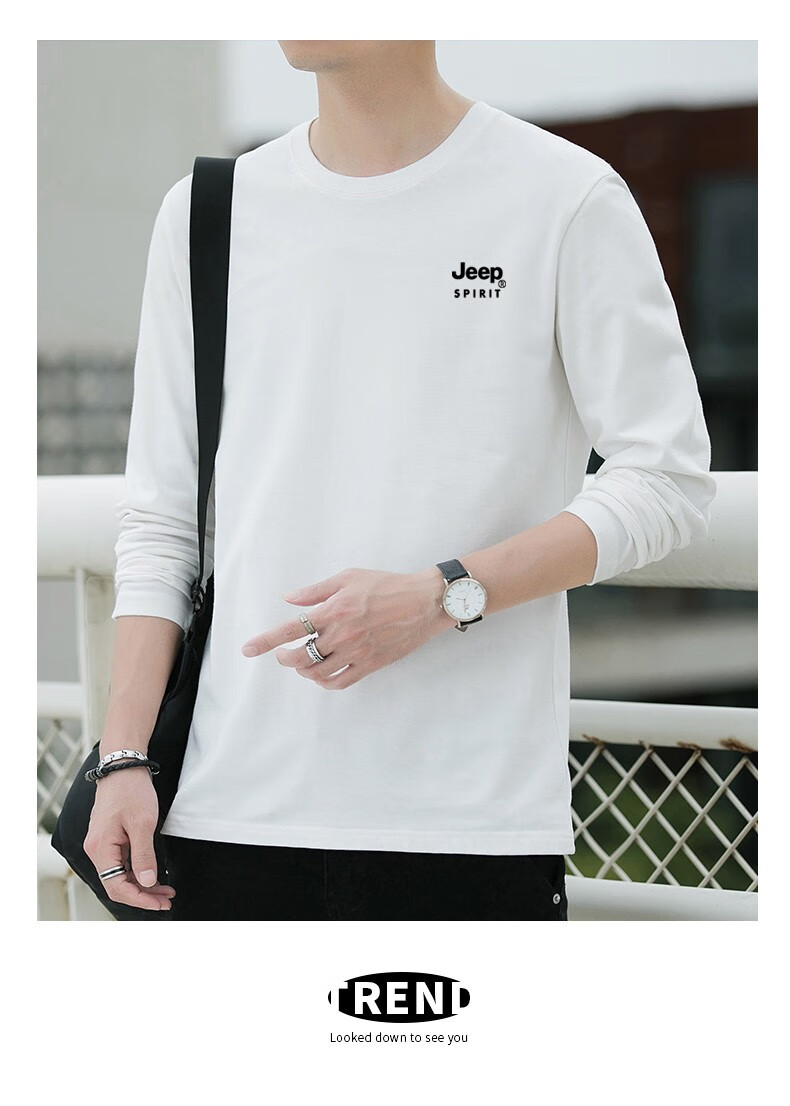 JEEP SPIRIT Men's Long-Sleeve T-Shirt, Spring And Autumn Undershirt, Pure Cotton Casual Sports Versatile Menswear, Black, 2XL 11