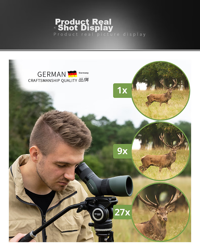 Bresser Zhengtu 9-27x Large Aperture Monocular High Magnification High Definition Low Light Night Vision Bird Watching Telescope, Professional Grade Waterproof Telescope 13