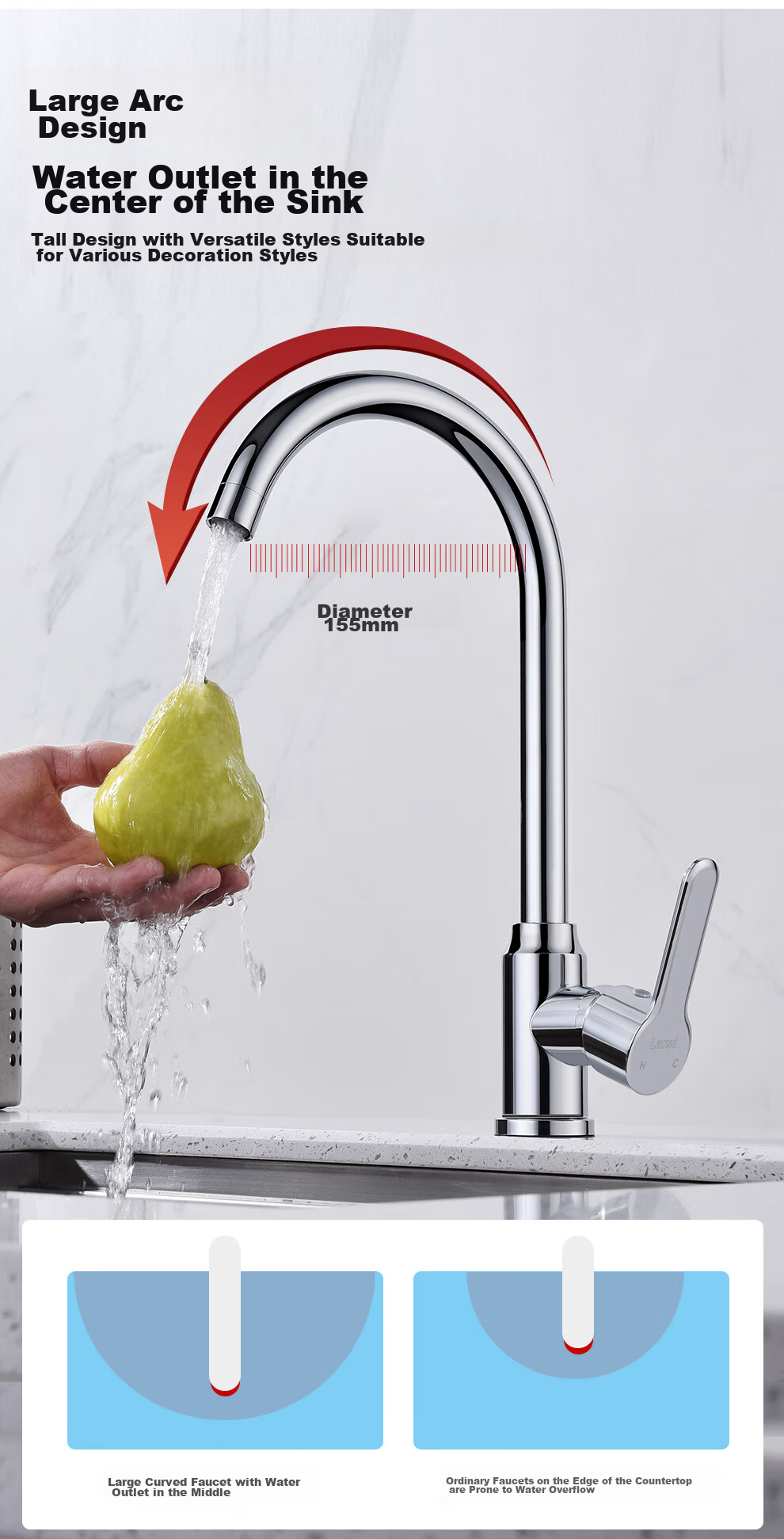 Larsd Kitchen Faucet, Sink Tap, Stainless Steel Sink Faucet, Double Temperature Hot And Cold Tap F065 9