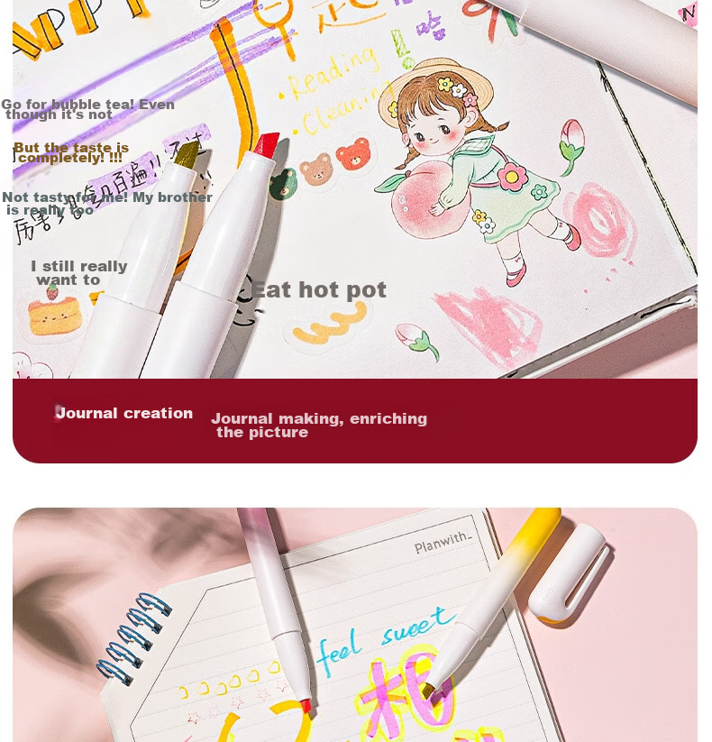 Deli Pocket Colorful Highlighters, Floral Series, for Students' Exams, Key Points Review, Office Note-Taking, Doodle DIY Decoration, 4 Pens/Box, SK183 12