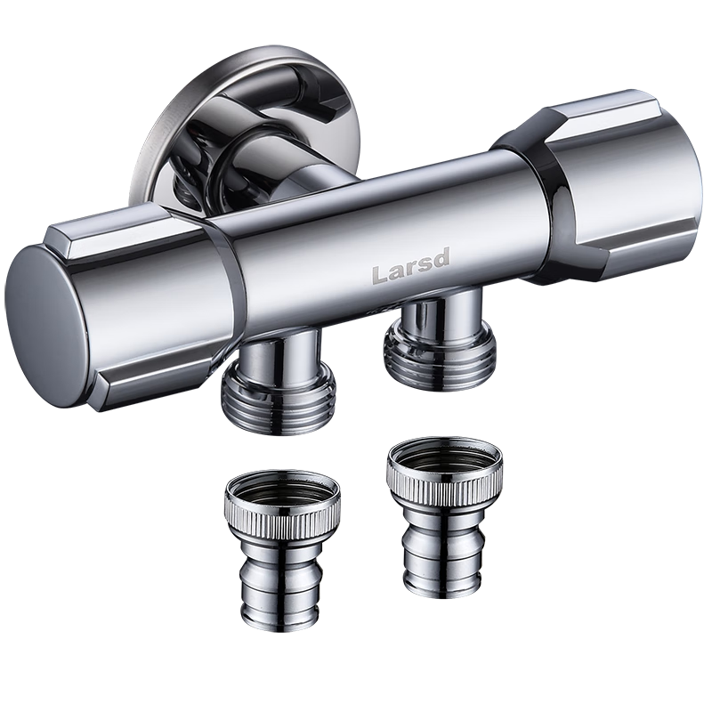 Larsd Dual-Use Angle Valve One Inlet Two Outlets Triangle Valve One to Two Eight-Shaped Valve with Two 1/2-Inch Washing Machine Connectors LD10317