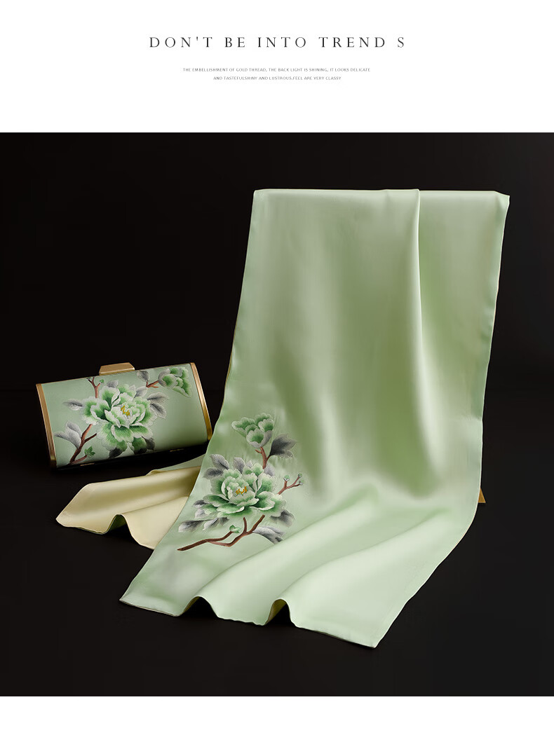 Hangsi Mansion Su Embroidery Silk Scarf Shawl Mulberry Silk Luxury Set Birthday Holiday Gift for Mom - Butterfly Green 25
