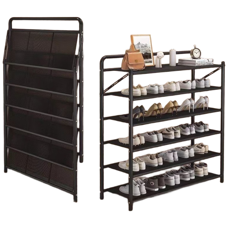 Anerya Foldable Iron Shoe Rack, Multi-Layer Shoe Cabinet for Entryway, Space-Saving Storage Shelf for Home Use, 5 Tiers, 70cm