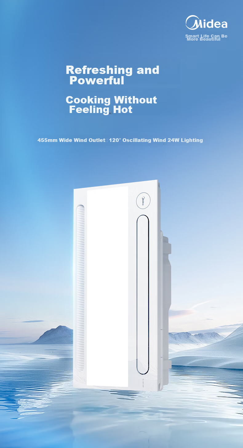 Midea Kitchen Cooling Fan with Integrated Lighting, Bathroom Ceiling-Mounted Cooling Fan, Remote-Controlled Air Conditioner B3P 2