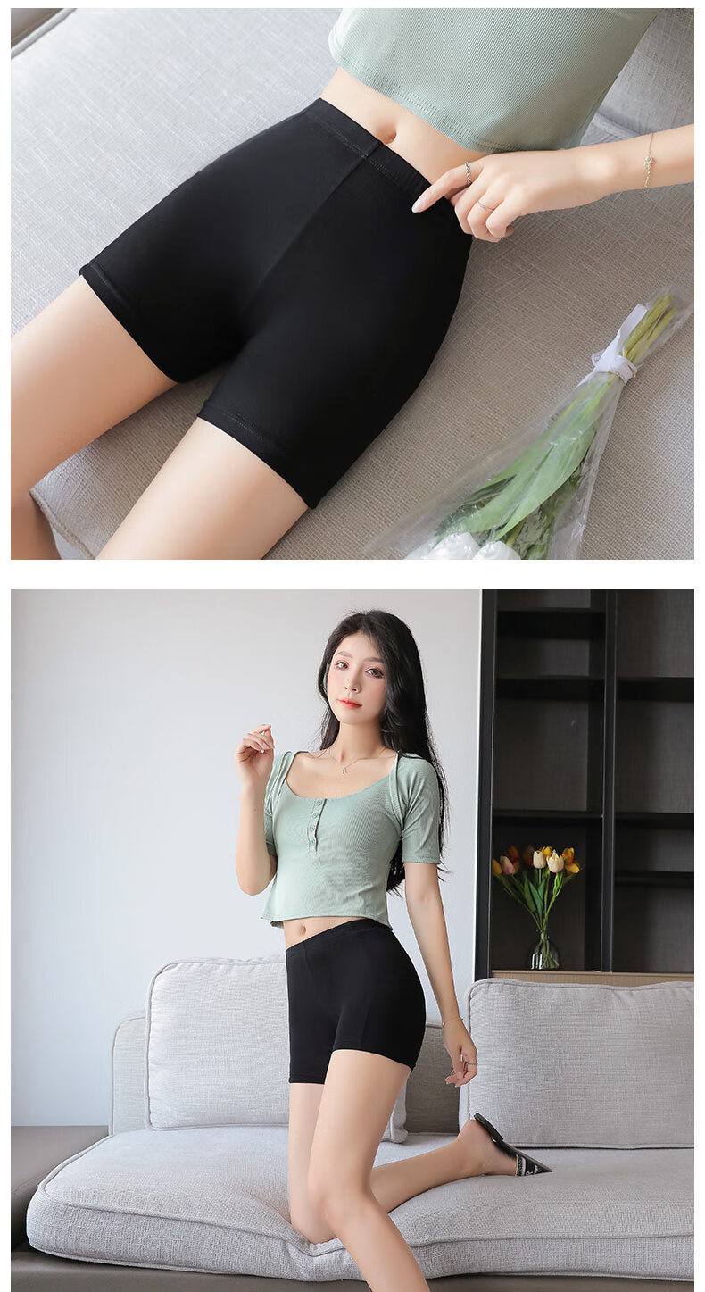 LangSha Safety Shorts for Women with Pockets, Summer Undershorts, Anti-Exposure, Non-Rolling, Elastic, Tight-Fitting, Flat-Angle, Three-Quarter Length Safety Shorts for Wome 12