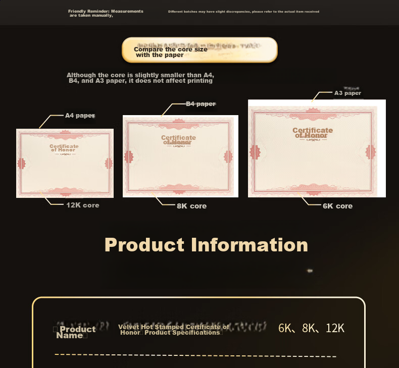 LISON 5901-6K Certificate Cover And Inner Pages, Award Certificate Velvet with Gold Foil High-Quality Cover, Award Protection Sleeve for Annual Meetings And Awards Ceremonies 3