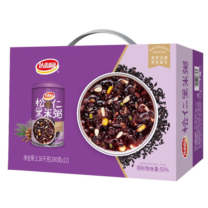 达利园松仁黑米粥方便速食早餐粥八宝粥送礼罐头 280g*12整箱即食礼盒装