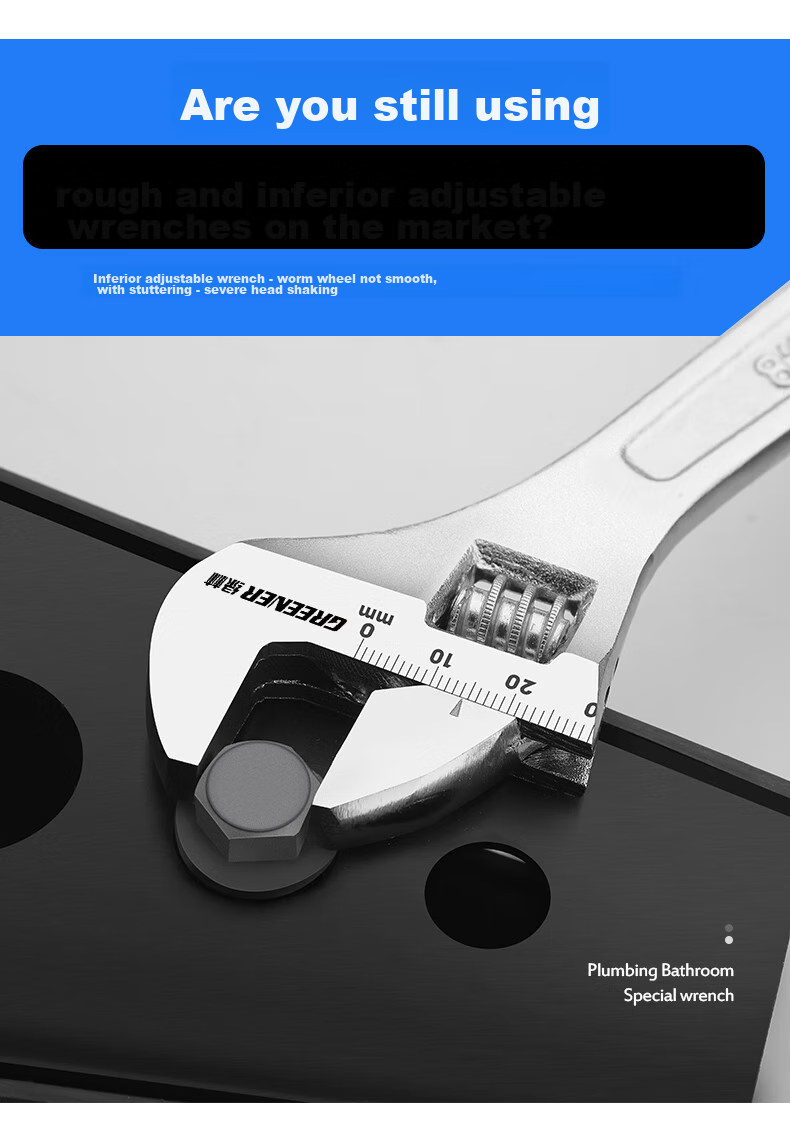 GREENER Adjustable Wrench, 6-Inch Household Set, Universal Open-End Wrench, Wide-Mouth Multi-Functional Plumbing Adjustable Wrench 3