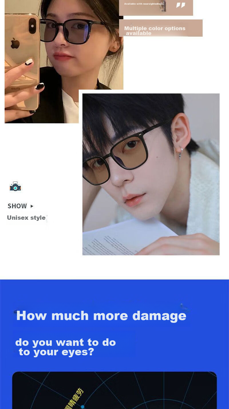Boshide Anti-Blue Light Glasses, Unisex Radiation Protection Glasses, Non-Prescription Flat Lens Phone And Computer Eye Protection Goggles, Glossy Black Frame 8