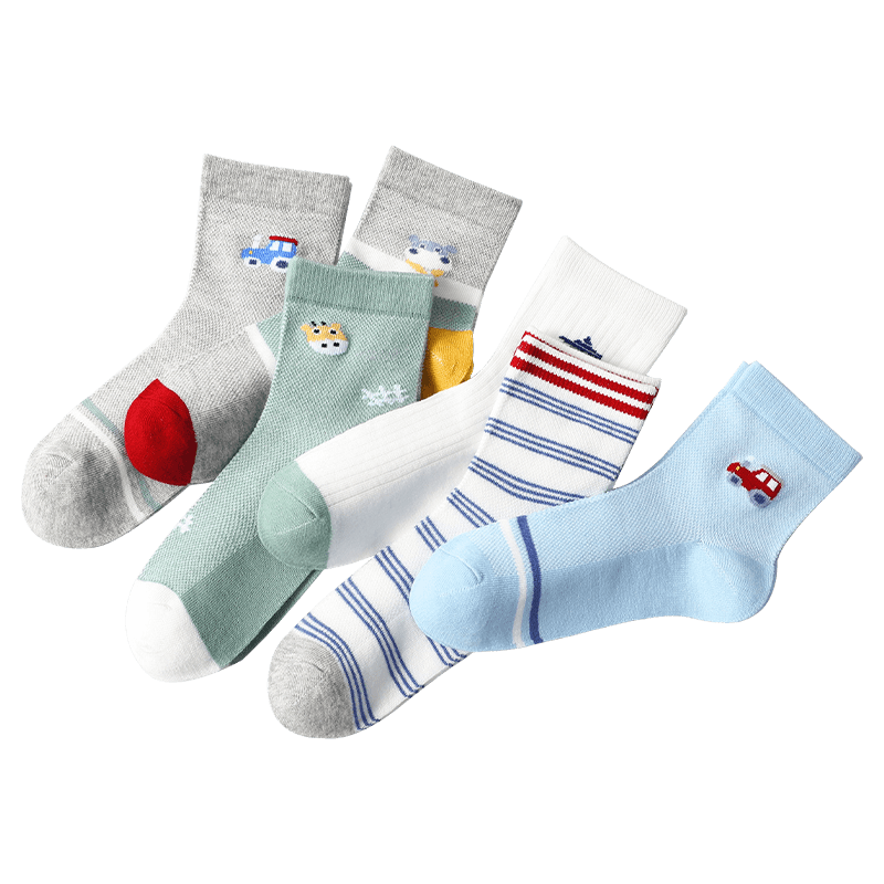 LangSha Children's Socks, Boys' Cotton Mesh Spring And Summer Thin Breathable Baby Mid-Calf Short Socks for Older Kids