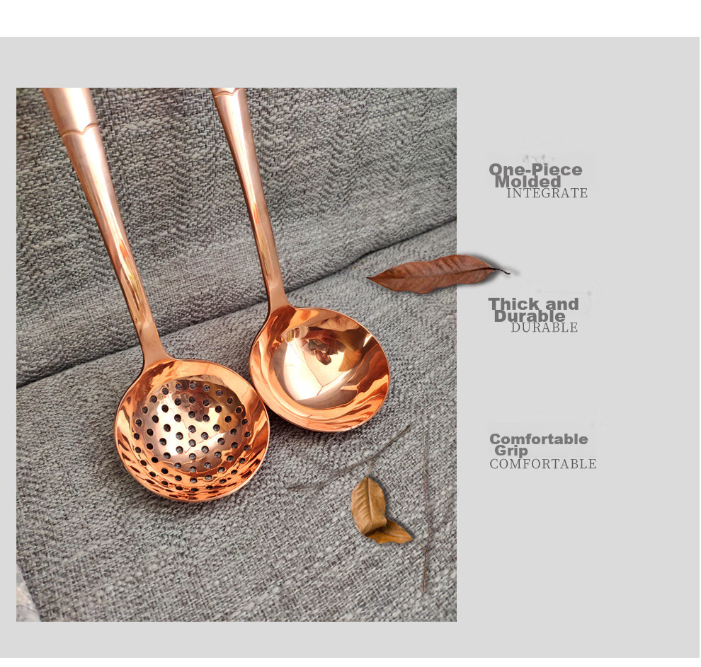 Guoyiyuan Purple Copper Handmade Thickened Kitchen Utensils Tableware Copper Hot Pot Special Soup Ladle Strainer Spoon Purple Copper Spoon Carved Desig 3
