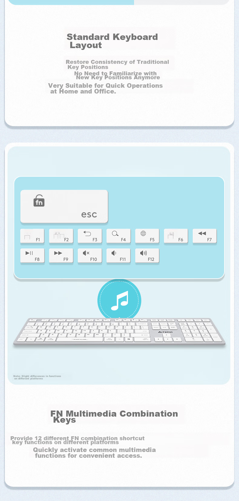 A4TECH FX50, 109-Key Wired Keyboard, Thin Film Quiet Keyboard, Computer Keyboard, Mac Keyboard, Office Typing, Good Hand Feel, Fei Shidai, Scissor Foot Keyboard, Ivory White, Wired 7