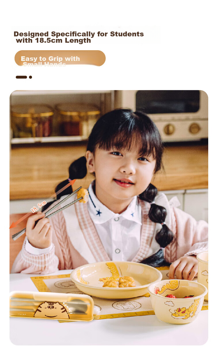 Shuke Orange Cat Tableware Box for Elementary School Students, Portable Stainless Steel Chopsticks And Spoon Set for Children, Suitable for Individual Use 3