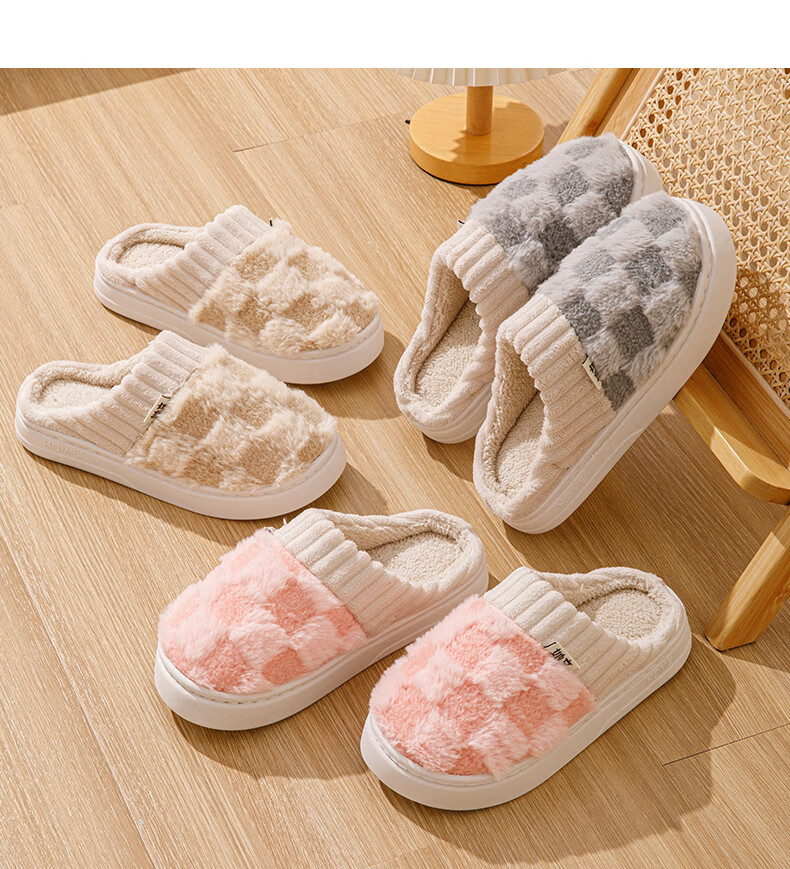 Taxiang Cotton Slippers for Women, Winter Indoor Warm Fleece-Lined Couple's Cotton Slippers for Men TR110 4
