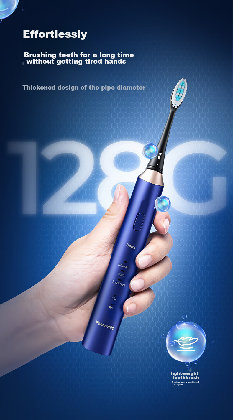 Panasonic Electric Toothbrush, Deep Cleaning, Sensitive Gums, Stain Removal, Gum Protection, Intelligent Pressure Sensing, 3 Cleaning Modes, Birthday, New Year's Gift for Boyfriend Or Girlfriend, DC14 Blue 18