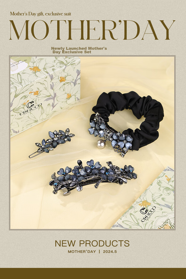 Cercoo Goddess Festival Gift, Xuancao Flower Gift Box, Hair Accessories, Hair Ties, Hair Clips, Side Clips Gift Set 1